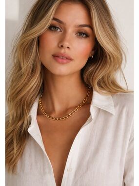 New Marilyn Schiff Gold Link Paperclip-Style Chain Necklace Classic Elegant